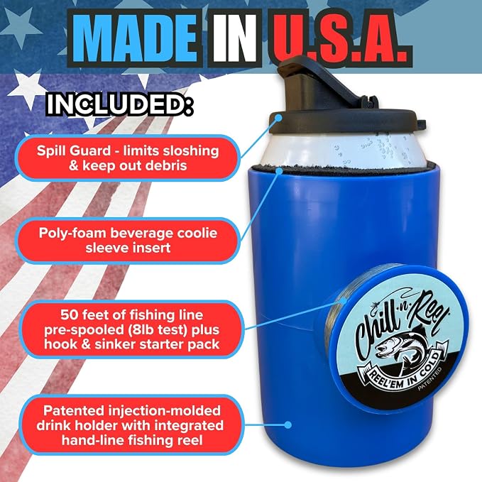 Made in USA | Fishing Can Cooler from Shark Tank | Fishing Gifts for Men & Gifts for Dad Who Has Everything | Boating Must Haves | Retail Box Packaging | Blue