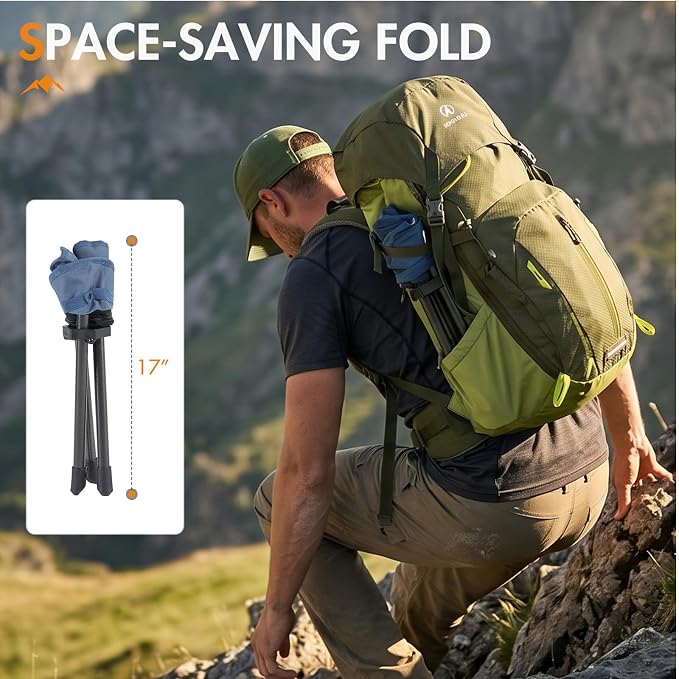 Portal Tall Folding Tripod Stool for Adults, Lightweight Camping Seat with Carry Strap, 18.5" Height Compact Foldable Chair Supports 225 lbs for Camping, Fishing, Hiking, Golf, Travel & Outdoor Events
