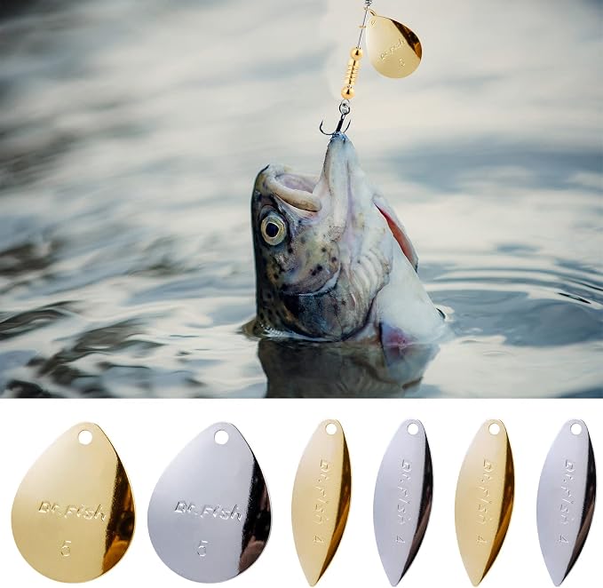 Dr.Fish 30 Pack Fishing Spinner Blades Colorado Willow Kit Gold Silver Spinner Lure Making Parts Accessories DIY Spinnerbait Inline Spinner Walleye Rigs