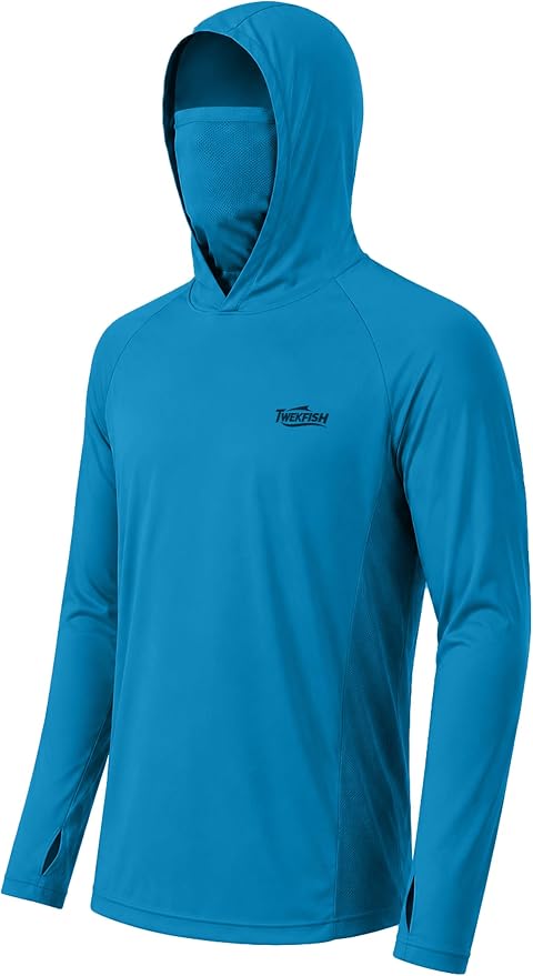 Men's UPF 50+ Long Sleeve Fishing Hoodie, UV Protection Sun Shirt with Hood Mask, Hooded Graphic Shirts for Outdoor