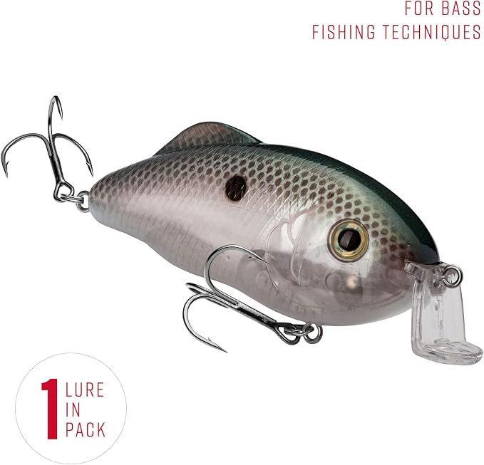 Strike King Hybrid Hunter Shallow Jr. Fishing Lure, Shallow Diving Crankbait, 90-Degree Bill, 3D Eyes, Loud Rattle, Dives 1 to 3-Feet,Size 4 & 6 Treble Hooks