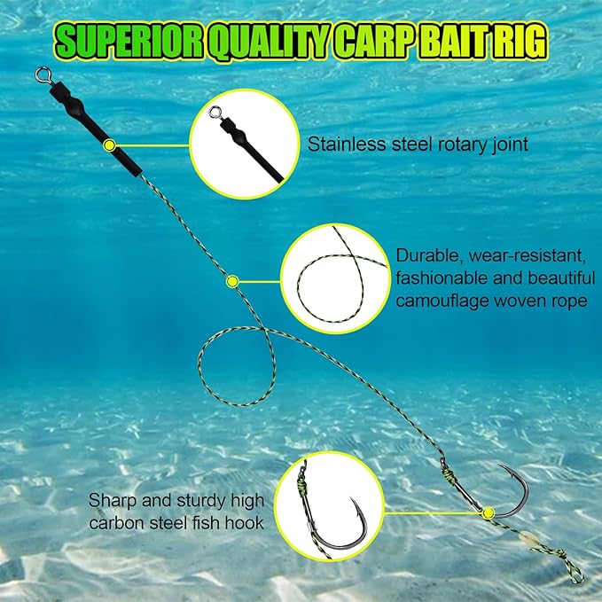130Pcs Carp Fishing Hair Rigs Kit, 24 High Carbon Steel Curved Shank Barb Hooks, 100 Fake Corn Baits, 2 Line Bait Stoppers & 4 Baiting Needles for Carp Fishing Tackle (#2#4#6#8)