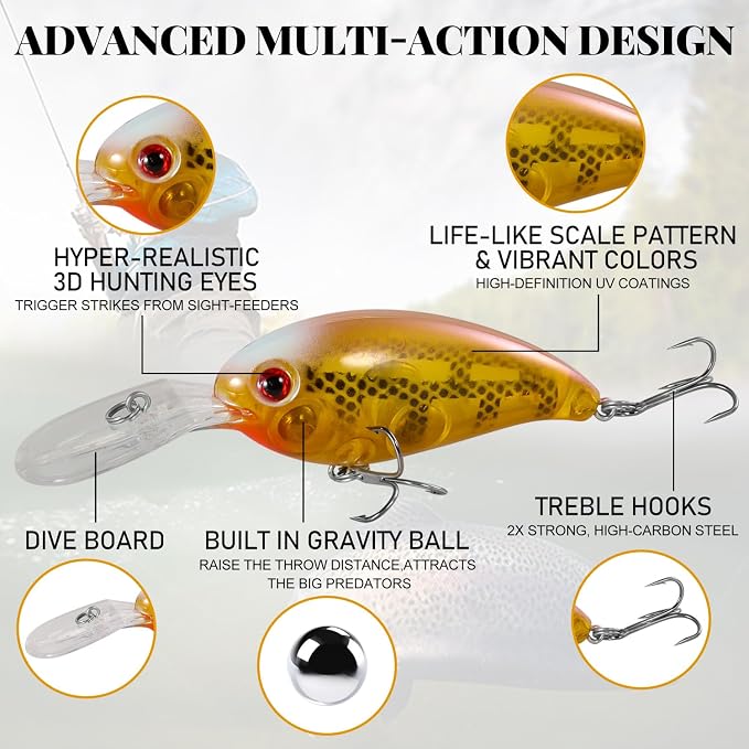 Fishing Lures Shallow Deep Diving Swimbait Crankbait Fishing Wobble Multi Jointed Hard Baits for Bass Trout Freshwater and Saltwater