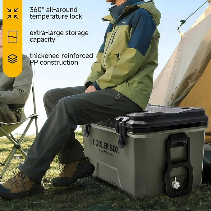 JEKO&JEKO 60QT Portable Wheeled Cooler with Ice Packs, Long Insulated Ice Chest with Dual Latches, Cup Holders, Bottle Opener & Drain Valve, Ideal for Camping, Fishing, Picnic, Beach (Black & Gray)