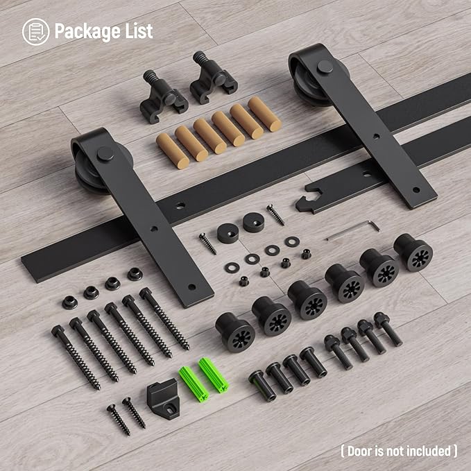 CCJH 12.6FT Single Sliding Barn Door Hardware Kit Black Basic Roller Carbon Steel Hanger Flat Track System for Closet Kitchen 1 Door 75 inch Wide