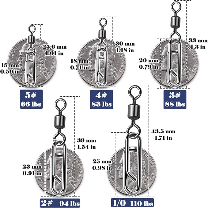 FishTrip Fishing Swivel Clips Power Clip,50pcs Rolling Swivels with Speed Clip Snaps,Quick Change Connector Saltwater Freshwater for Rigs Lures