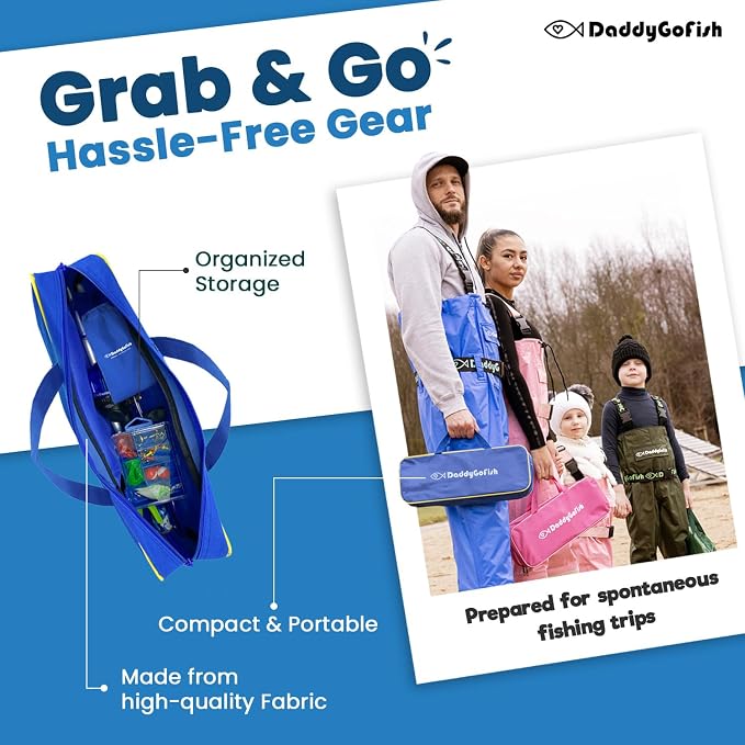 DaddyGoFish Kids Fishing Pole - Rod Reel Combo Tackle Box Starter Set - First Year Small Dock Gear Kit for Boys Girls Toddler Youth Age Beginner Little Children Junior Anglers