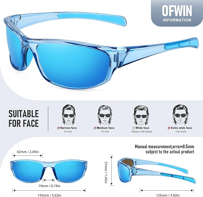 Sports Polarized Sunglasses for Men Women Wrap Around Sun Glasses Fishing Cycling Driving Running UV Protection