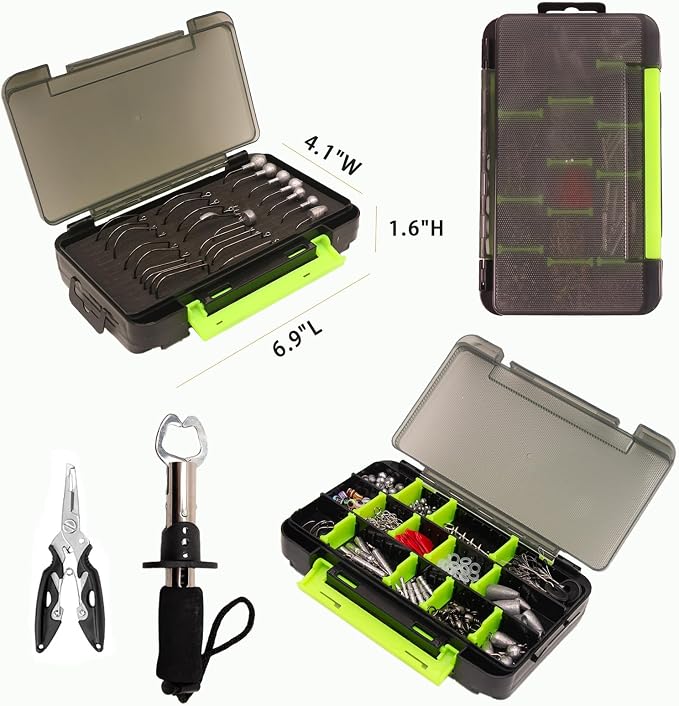 FONMANG 322-Piece Fishing Lures Kit - Buzz Bait/Spinner Baits/Jig/Frog, Fishing Tackle Box with Tackle Included, Soft Bait/Hooks/Weights, Fishing Gear Lure Kit Gift for Men Freshwater Bass Trout