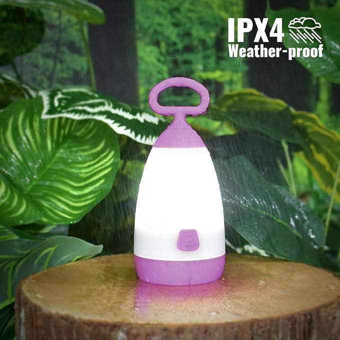 2-Pack Kids Camping Lantern & Night Light, Battery Operated, 360° Eye-Safe Light, IPX4 Waterproof RGB Portable, Sibling Gifts (Purple & Blue, 6× AAA Included)