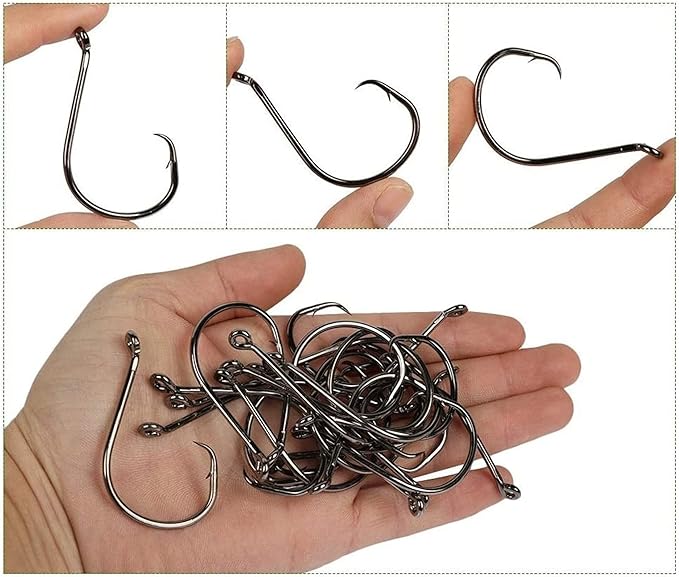 200Pcs/Box（Size:10/0... to...1/0 Strong Octopus Fishing Hooks, Forged Steel/Barded Design, Off-Set Point/Closed Eye, Strong/Sturdy, 10/0 8/0 6/0 5/0 4/0 3/0 2/0 1/0 Mixed Packaging
