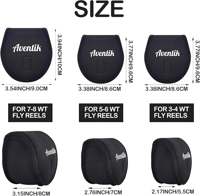 Aventik Neoprene Fly Fishing Reel Case Pouch Cover Fitting 5/6 7/8wt Fly Reel Storage (Black, 1-PACK 3/4)
