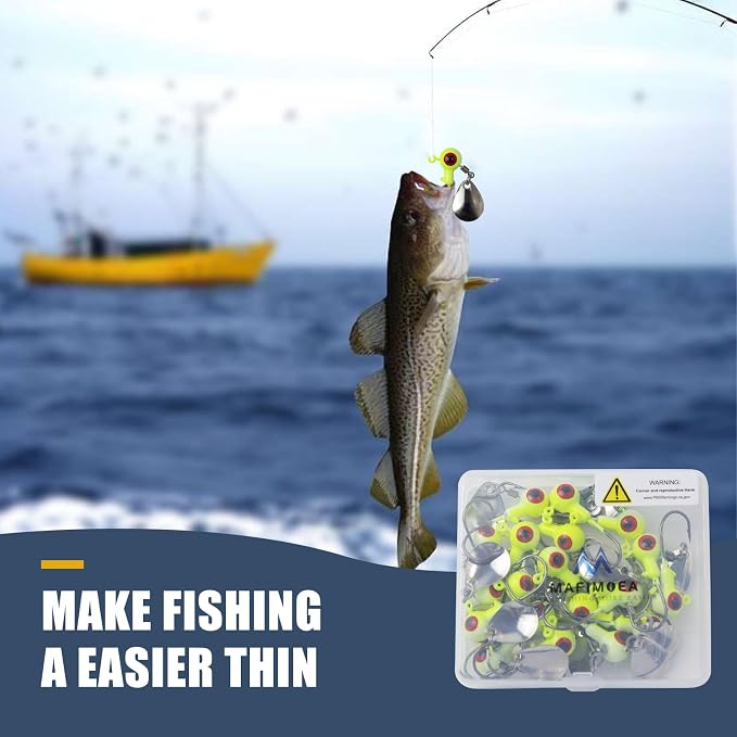 15/20/30Pcs Underspin Jig Heads with Spinner Fishing Jig Heads Hooks Set Crappie Jigs Fishing Jig Hooks Assortment Saltwater Freshwater Bass Crappie Trout Glow in The Dark…