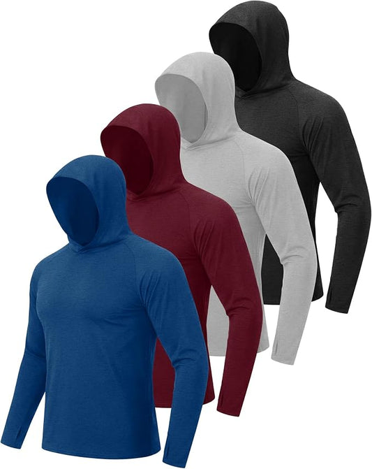BOOJO 4 Pack Sun Hoodie for Men - UV UPF 50+ Fishing Shirts Long Sleeve Lightweight Tops for Athletic Running Gym Workout