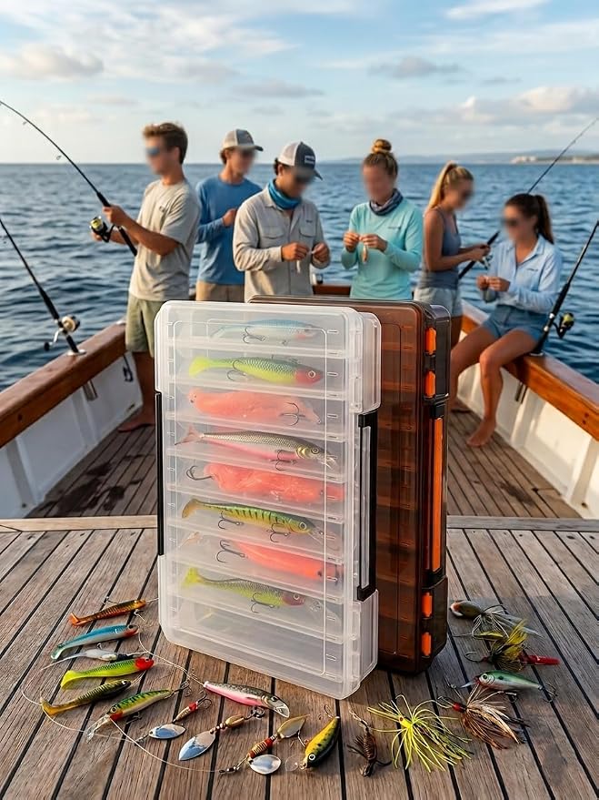 4 Packs- Double Sided Fishing Lure Boxes - 14 Compartment Large Lure Storage Box for Crankbait Squid Jig Fishing Tackle Organizer