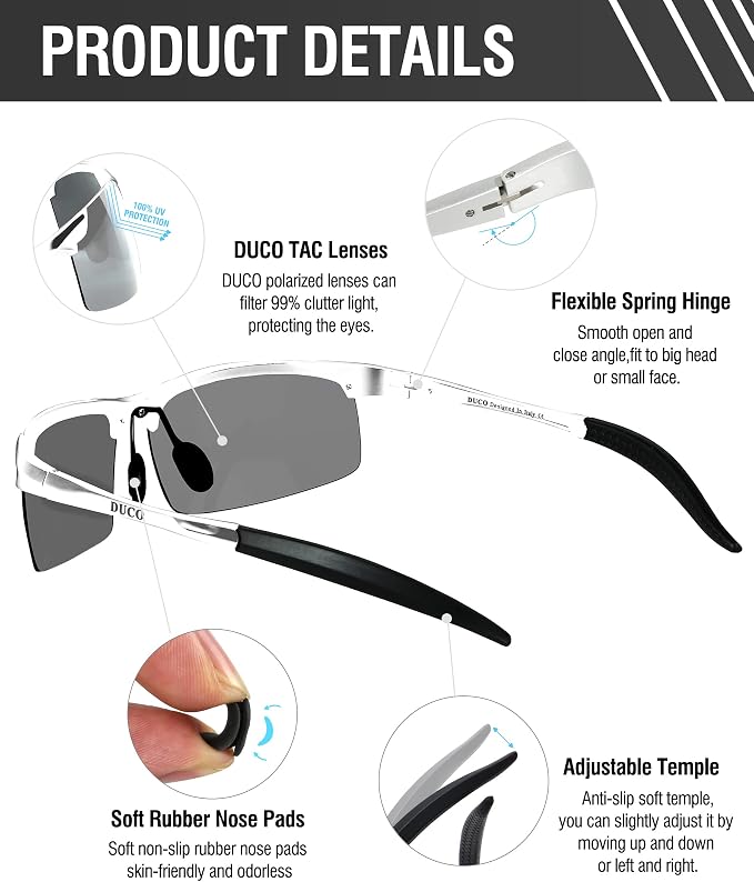 DUCO Mens Sports Polarized Sunglasses UV Protection Sunglasses for Men 8177s