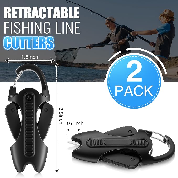 Enhon 2pcs Retractable Fishing Line Cutter with Ceramic Blades, Mini Fishing Scissors for Braid/Mono/fluorocarbon, Portable Angler Snips with Buckle, Gear Gift for Anglers