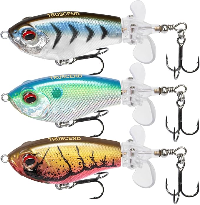 TRUSCEND Popobait Easy Catch Fishing Lures with BKK Hooks, Instant Startup, Longer Cast, Balanced Spray/Sound/Swim, Plopper Topwater Lures for Bass, Trout, Pike, Walleye, Freshwater Saltwater Fishing