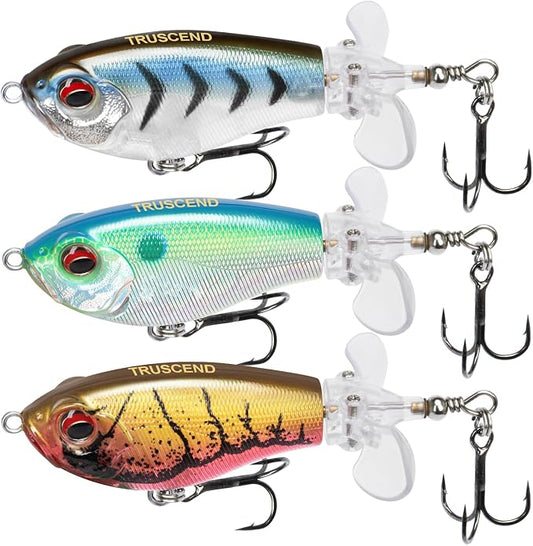TRUSCEND Popobait Easy Catch Fishing Lures with BKK Hooks, Instant Startup, Longer Cast, Balanced Spray/Sound/Swim, Plopper Topwater Lures for Bass, Trout, Pike, Walleye, Freshwater Saltwater Fishing