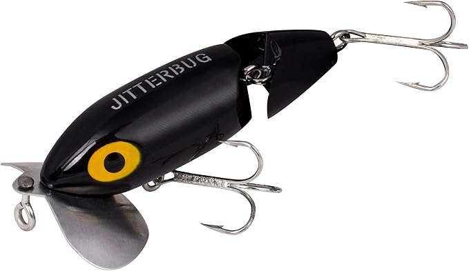 Arbogast Jointed Jitterbug Topwater Bass Fishing Lure, Excellent for Night Fishing, Black, 3 1/2", 5/8 oz