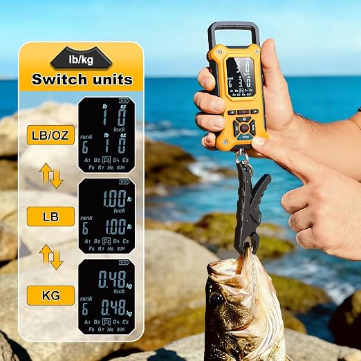 SNAIL TRAIL 8 Storage Bins 50 lbs Digital Fish Weighing Scale & 4.6'' Lip Gripper, Bass Fishing Tournament Culling, Hand Held Travel Items, Electronic Hanging Weight Machine for Luggage, Suitcase, Bag