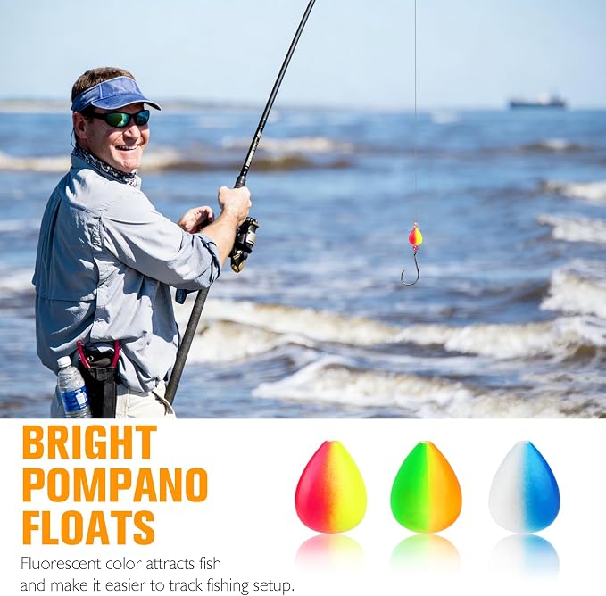 Dovesun 220/104/80/60/54/52/42pcs Pompano Rig Floats for Surf Fishing Foam Bobbers for Fishing Fly Fishing Bobbers Floats Bright Color Kit/Round/Cylindrical/Heart/Bullet/Pill/Spin Shape
