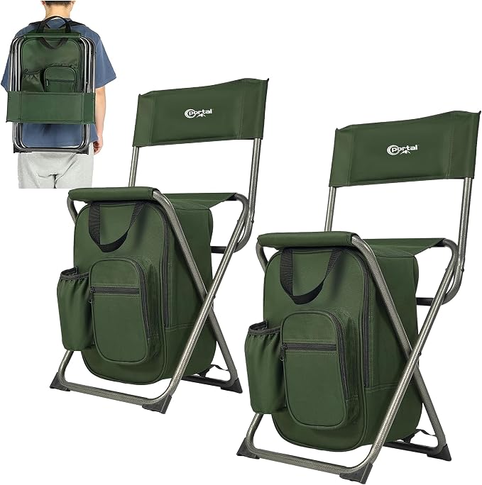 Portal Backpack Cooler Chair 2 Pack Fishing Chairs with Backrest Folding Camping Stool Compact for Outdoors Hiking Hunting Travel, Supports 225 lbs Capacity