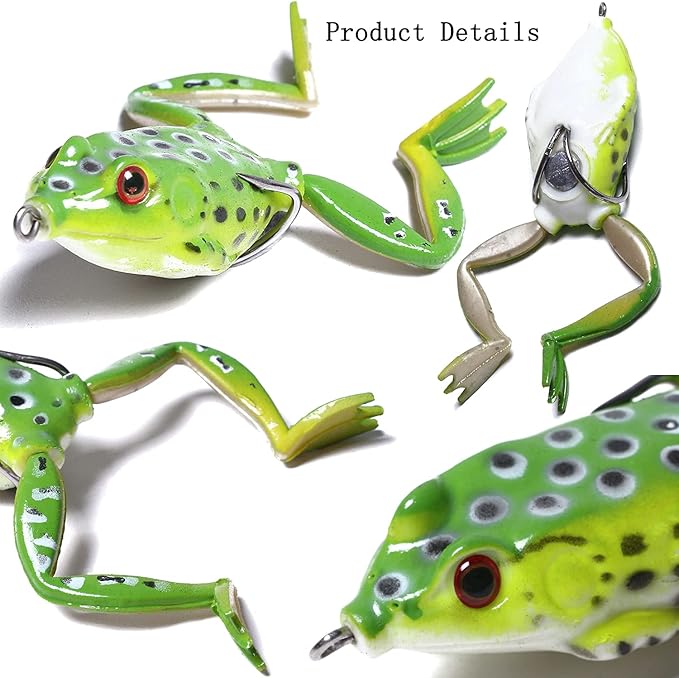 Frog Lure, Topwater Fishing Lures, Frog Lures for Bass Fishing, Top Water Frog Soft Swimbaits with Weedless Fishing Lures for Bass Trout Pike Snakehead,5pcs with Box