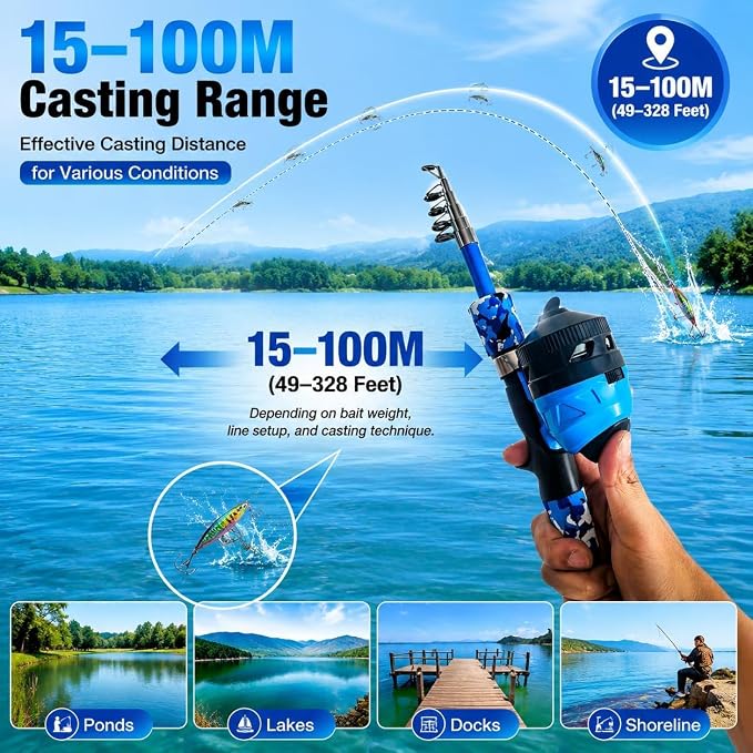 Catapult Fishing Rod Combo with Spincast Reel & Complete Tackle Kit, Slingshot Casting System, 15-25M Distance for Beginners