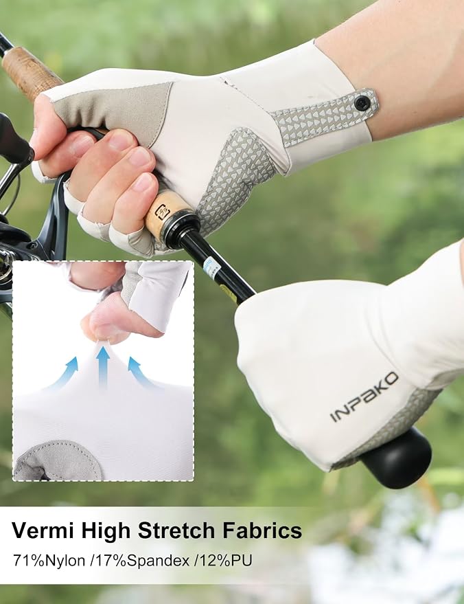 Fishing Gloves, Lightweight Non-Slip Fingerless Gloves,Hook Loop, UPF 50+ Sun Protection,for Unisex Fishing