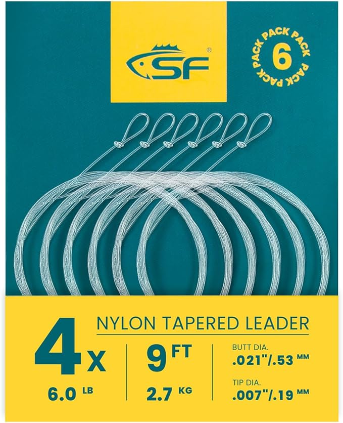 SF Pre-Tied Loop Fly Fishing Tapered Leader Nylon Clear Trout Freshwater Saltwater Bonefish Permit Bass Salmon Steelhead 7.5FT 9FT 10FT 12FT 15FT 0X 1X 2X 3X 4X 5X 6X 7X