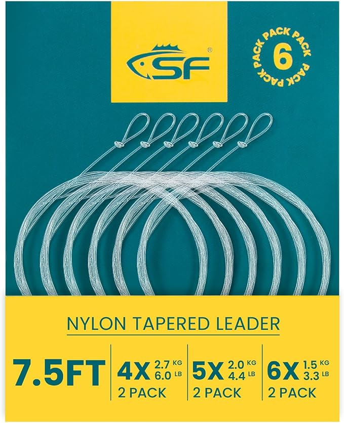 SF Pre-Tied Loop Fly Fishing Tapered Leader Nylon Clear Trout Freshwater Saltwater Bonefish Permit Bass Salmon Steelhead 7.5FT 9FT 10FT 12FT 15FT 0X 1X 2X 3X 4X 5X 6X 7X