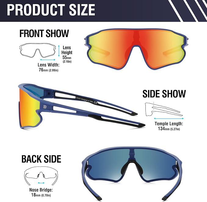 DUCO Polarized Sports Sunglasses for Men Women: UV400 Protection 24g Wrap Around Glasses for Baseball Running Hiking DC0023