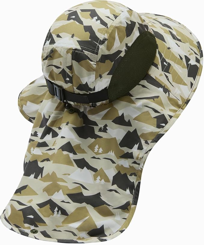 BASSDASH UPF 50+ Unisex Water Resistant Wide Brim Sun Hat with Large Neck Flap Ponytail Fishing Hat for Men Women
