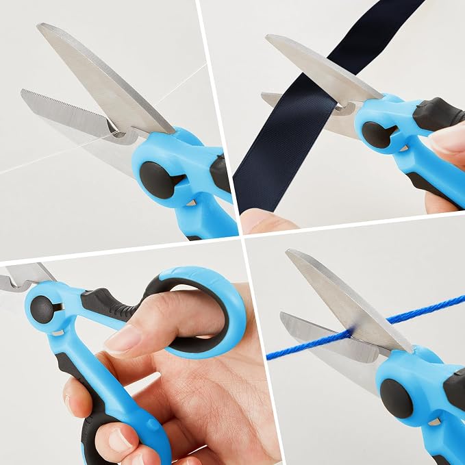 Honoson 2 Pcs 5.7" Fishing Scissors Braided Line Cutters Fishing Heavy Duty 3cr13 Non Slip Serrated Edge Scissors Saltwater Freshwater Braid Multi Function Snips for Trimming (Blue Black)