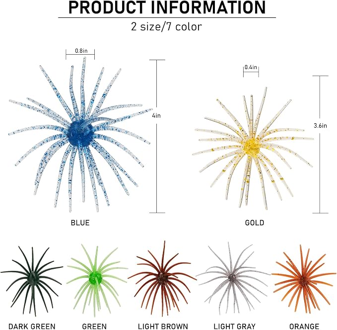 QualyQualy Sea Urchin Soft Lure, Super Durable Tentacle Creature Lure for Bass Pike Trout Fishing Easy Catch Saltwater Freshwater Soft Lures TPE Material