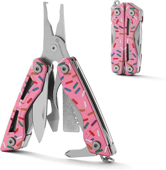 VIRENKNIFE 13-in-1Multi Tool Pliers, Stainless Steel Mini EDC Multitool with Pocket Knife,Screwdriver，Bottle Opener，Fishing Hook Sharpener，Perfect for Camping, Hiking, Fishing（Donut）