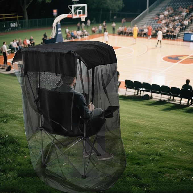 63"H Mosquito Net Cover for Canopy Chair, Bug Barrier Mosquitos Mesh Tent Black Chair Mosquito Netting with Zipper Opening 35"X32" Waterproof Roof for Fishing Camping Chair Outdoor, Chair Not Included