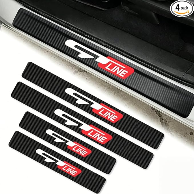 Door Sill Protector for Picanto Proceed Rio K3 K5 Sportage Stinger Soul GT Line Accessories Car Door Entry Guard Sill Protector with Plastic Scraper Carbon Fiber Leather Threshold Stickers