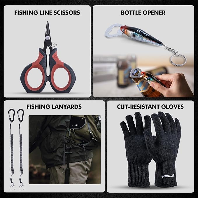 Goture Fishing Tool Kit,Fishing Pliers,Fillet Knife with Sheath,Fish Lip Gripper,Fish Hook Remover,Lanyard,Line Scissors,Sharpener,Stainless Steel Soap,Saltwater Gear Kit,Red/Pink,Gifts for Men/Women
