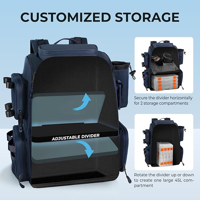 KastKing Bait Boss Fishing Tackle Backpack with Rod Holders-4 Tackle Boxes-Rain Cover,Storage for Fishing Gear