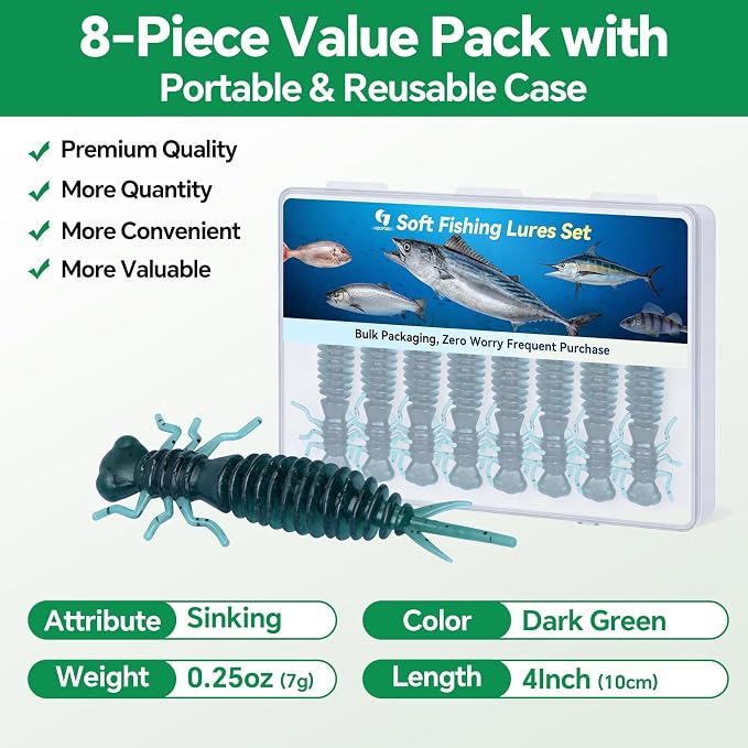 Clearance Bionics-Designed Durable Soft Plastic Fishing Lures Kit with Bonus Accessories, 3/4/5/6 Inch, 9-Type Lifelike Swimbaits in One Gear Set Included Tackle Box for Bass