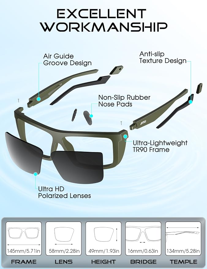 ATTCL Sports Polarized Sunglasses for Men: Secure Anti-Slip Lightweight TR90 Square Frame UV Protection for Driving Fishing