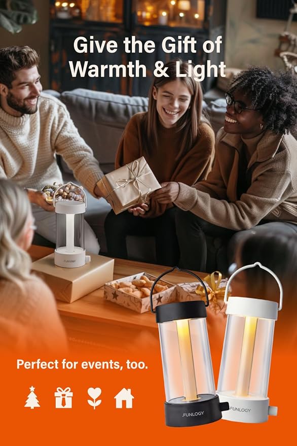 FUNLOGY Lantern - Rechargeable LED Camping Lantern, Vintage 360° Dimmable Light , 4000mAh Power Bank, High CRI 95, IPX4 Water-Resistant, Portable for Home, Emergency, Outdoor, White
