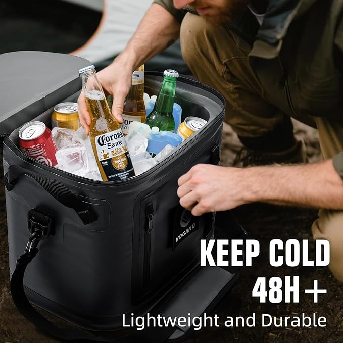 Vogano 40 Can Soft Cooler Bag - Insulated Leak-Proof Large Cooler Bag with Roll-Top Waterproof Seal | Portable Ice Chest for Camping, Beach, Travel, Picnics | 24HR Cold Retention