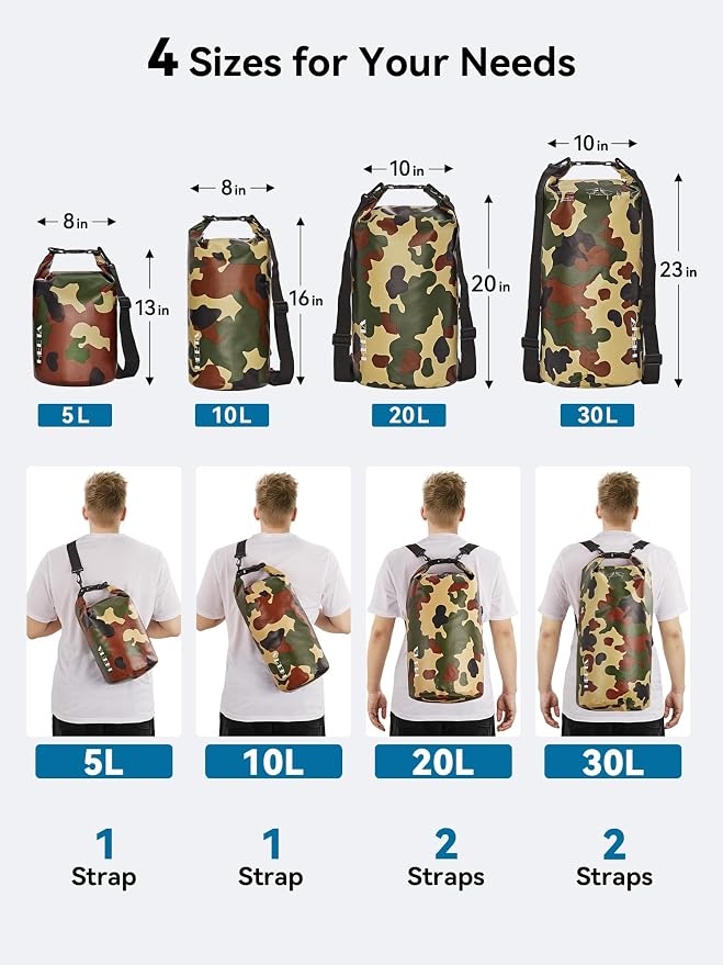 HEETA Waterproof Dry Bag for Women Men, 5L/10L/20L/30L/40L Roll Top Lightweight Dry Storage Bag Backpack with Emergency Whistle for Travel, Kayaking, Boating, Camping, Beach, Cruise Ship Essentials