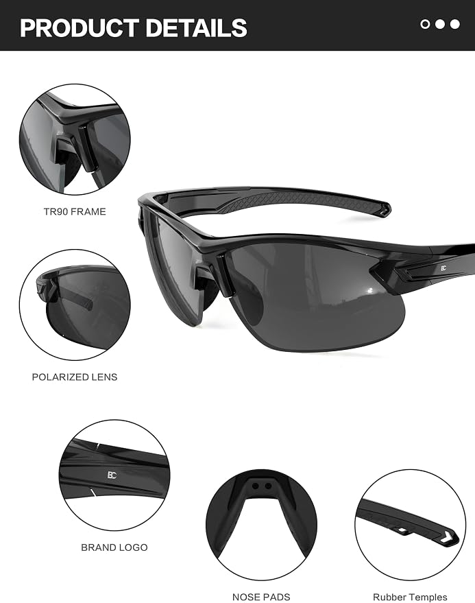 BIRCEN Mens Polarized Sunglasses for Sports: TR90 Lightweight Sun Glasses Wrap Around Shades for Fishing Driving Cycling