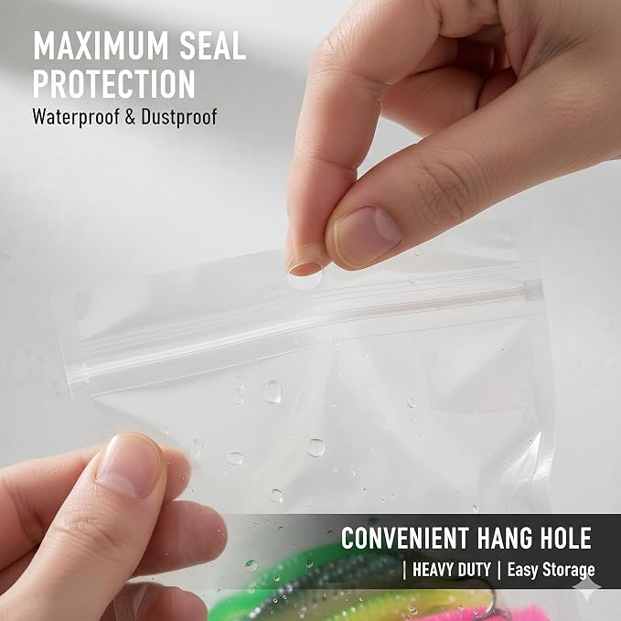 100 Pack Soft Plastic Baits Bags 6.7"x5.5" | Heavy-Duty Clear Lock Zipper Lure Packaging Bags - Leakproof Double-Sealed Zipper Storage for Soft Plastic Lures & Fishing Gear | Multiple Sizes