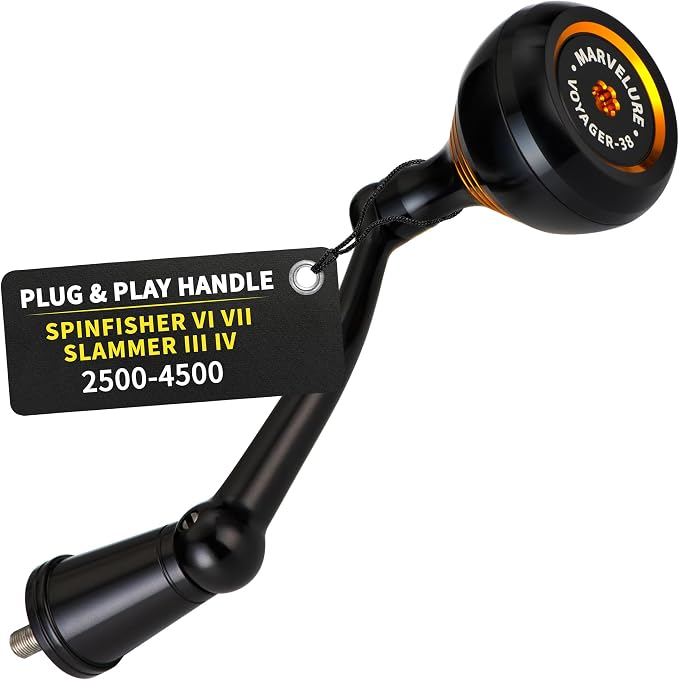 Foldable Power Handle Compatible for Penn Spinfisher VI VII, Slammer III IV (Not for Spinfisher Long Cast/V/SS) (Black - Voyager Version, for Slammer/Spinfisher 2500-4500 Thread)