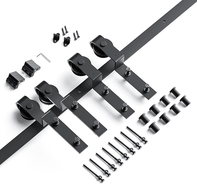 EaseLife 10 FT Bypass Double Sliding Barn Door Hardware Kit,Single Track, Slide Smoothly Quietly,Easy Install (10FT Track Kit for Double 65" Wide Door)